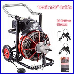 100FT 1/2'' Electric Sewer Snake Drain Auger Cleaner Cleaning Machine with Cutters