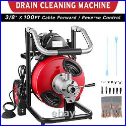100FT 3/8 Electric Sewer Snake Drain Auger Cleaner Cleaning Machine & 5 Cutters