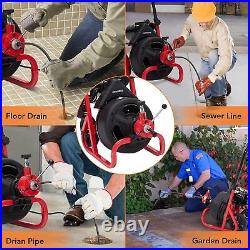 100FT Electric Sewer Snake Drain Auger Cleaner Cleaning Machine with 6 Cutters