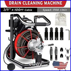 100FT x 3/8 Commercial Drain Auger Cleaner Cleaning Machine Sewer Snake 370W
