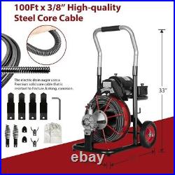 100FT x 3/8 Drain Cleaner 370W Electric Sewer Snake Cleaning Machine With Cutters