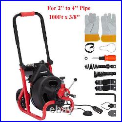 100Ft x 3/8 Drain Cleaner 370W Electric Sewer Snake Cleaning Machine with Cutters