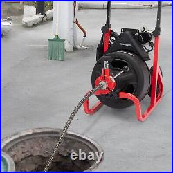 100Ft x 3/8 Drain Cleaner 370W Electric Sewer Snake Cleaning Machine with Cutters