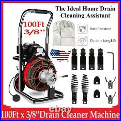 100Ft x 3/8'' Electric Drain Auger Plumbing Snake Fit 370W Drain Cleaner Machine
