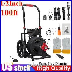 100' x 1/2 Drain Cleaner Electric Sewer Snake Cleaning Machine Auto Feed Auger