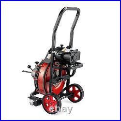 100' x 1/2 Drain Cleaner Electric Sewer Snake Cleaning Machine with Wheels Red