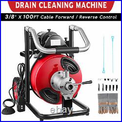 100' x 3/8 Commercial Drain Cleaner Electric Sewer Snake Auger Cleaning Machine