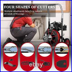 100' x 3/8 Drain Cleaner 370W Electric Sewer Snake Cleaning Machine With Cutters