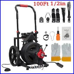 100ft x1/2in Drain Cleaner Electric Sewer Snake Cleaning Machine Auto-feed Auger