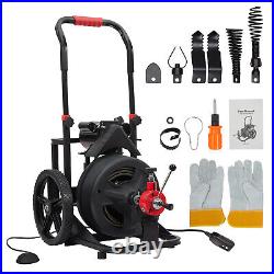 100ft x1/2in Drain Cleaner Electric Sewer Snake Cleaning Machine Auto-feed Auger