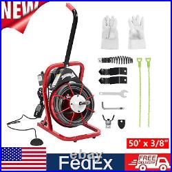 50FT 3/8 Electric Drain Cleaner Sewer Snake Cleaning Machine Auger Cable+Cutter