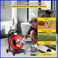 50ft X 1/2 Drain Cleaner 250W Electric Sewer Snake Cleaning Machine With Cutters