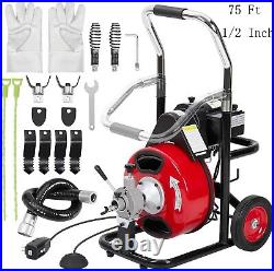 75Ft x 1/2 Professional Drain Cleaner Machine Electric Drain Auger Auto Feed