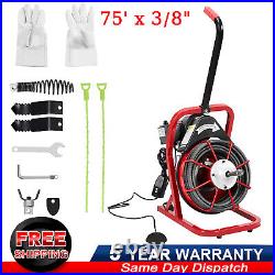 75' x 3/8 Drain Cleaner Electric Sewer Snake Cleaning Machine Auger With Cutters