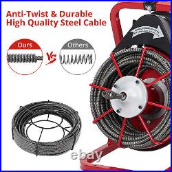 75' x 3/8 Drain Cleaner Electric Sewer Snake Cleaning Machine Auger With Cutters
