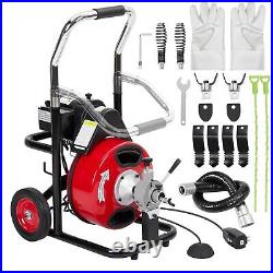 75' x 3/8 Drain Cleaner Electric Sewer Snake Cleaning Machine With Cutters&Gloves