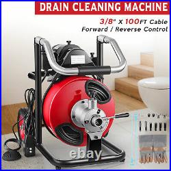 Commercial 100' x 3/8 Drain Cleaner Machine Sewer Snake Cleaning Clog with Cutter