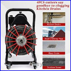 Drain Cleaner Machine 75 FT x 1/2 Inch Electric Drain Sewer with 4 Cutter Red