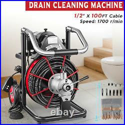 Electric 100FT 1/2 Drain Auger Cleaner Sewer Snake Cleaning Machine With Cutters