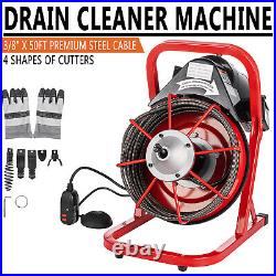 Electric Drain Cleaning Machine 50FT 3/8 Drain Snake Cleaner With5 Cutters+Gloves