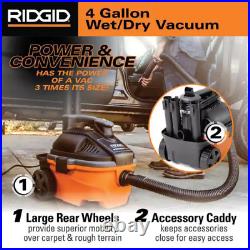 RIDGID Portable Wet Dry Vacuum Blower Port Cleaner Shop Vac 4 Gallon 5.0 Peak HP