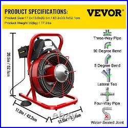 VEVOR 370W Drain Cleaner 75ftx1/2in Solid-Core Drain Cleaning Cable with Cutters