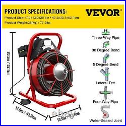 VEVOR 75Ft x 12Inch 370W Drain Cleaning Machine Portable Electric Auger with