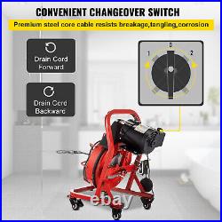 VEVOR Drain Cleaner Machine Electric Drain Auger 75 FTx3/8In Cable 250W Wheels