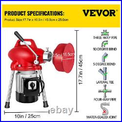 VEVOR Sectional Drain Cleaner 250W Auger Pipe Cleaning Machine 41' x 3/5 Cable