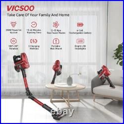 VICSOO Cordless Broom Vacuum Cleaner, 4 in 1 Electric Vertical Vacuum Cleaner, 2